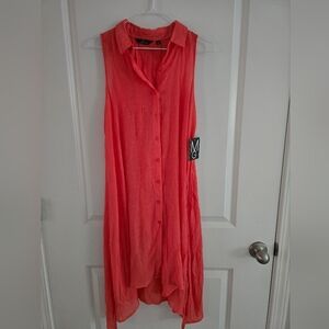Mlle Gabrielle Coral Sleeveless Button-Down Tunic Top Blouse